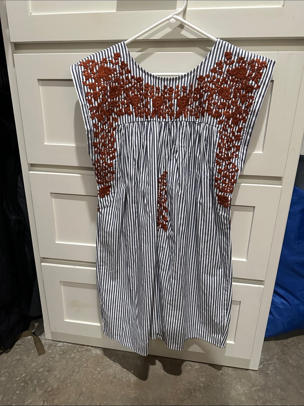 Spirit Dress Striped Embroidered Shift Dress with Rust Floral Detail